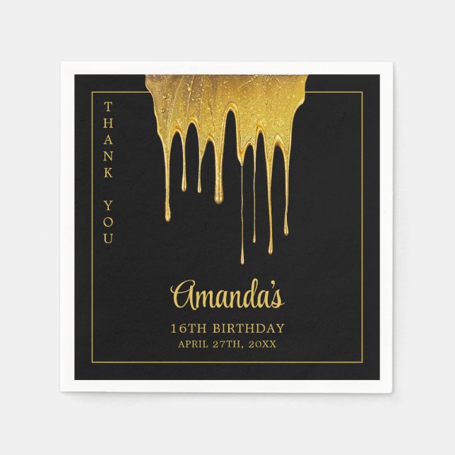 Guardanapo De Papel Luxury Preto e Dourado Lixeira Doce 16 Aniversário (Frente)