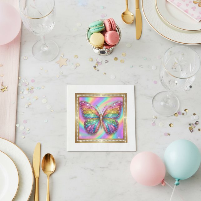 Guardanapo De Papel Luxury Rainbow Glitter Butterfly Party Paper (Criador carregado)