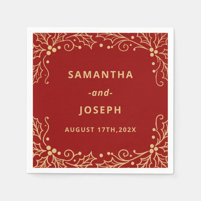 Guardanapo De Papel Luxury Red & Antique-Gold Wedding (Frente)