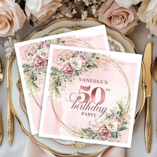 Guardanapo De Papel Luxury Rose Gold Blush 50th Birthday Party Napkins (Luxury Rose Gold Blush 50th Birthday Party Napkins)