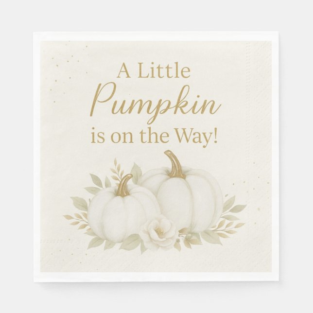 Guardanapo De Papel Luxury White & Gold Pumpkin Baby Shower Napkin (Frente)
