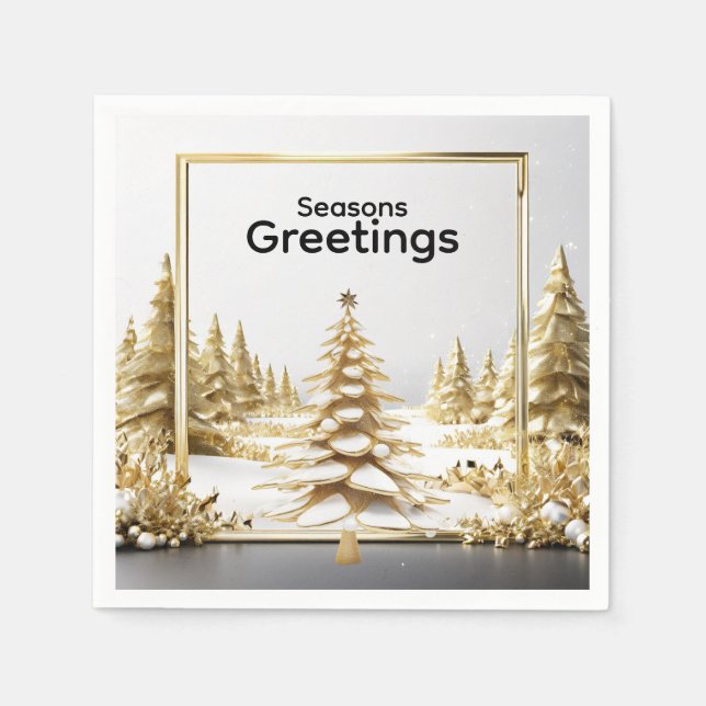 Guardanapo De Papel Luxury Winter Christmas Golden Snowy Forest (Frente)