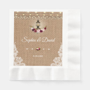 Guardanapo De Papel Luz Rústica Lace Burlap Lantern String Luzes Casa