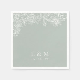 Guardanapo De Papel Luz Sage Verde Monograma Branco Casamento Napkins