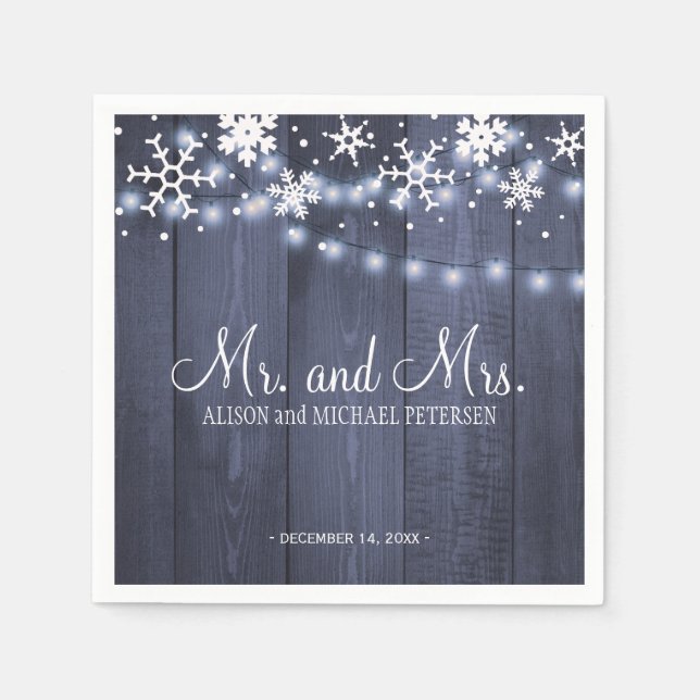 Guardanapo De Papel Luzes brilhantes flocos de neve mr e mrs casamento (Frente)