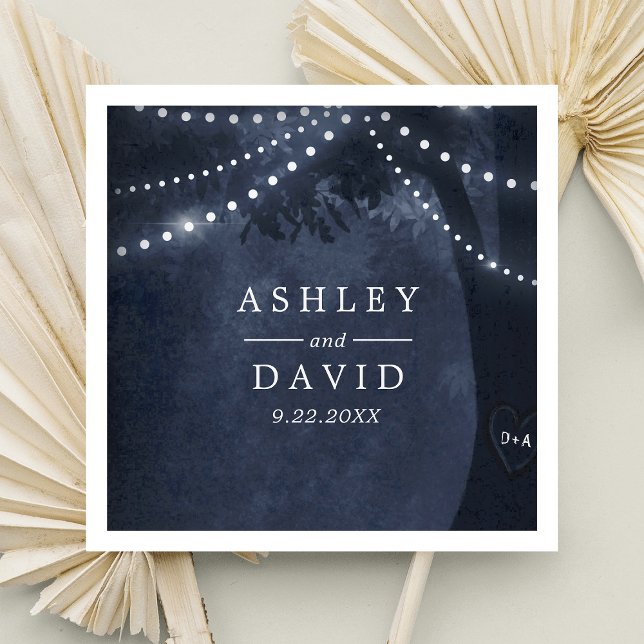 Guardanapo De Papel Luzes de Árvore Rústica Azul Marinho Inicial Casam (Criador carregado)