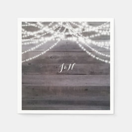 Guardanapo De Papel Luzes de corda brancas e casamento de madeira rúst