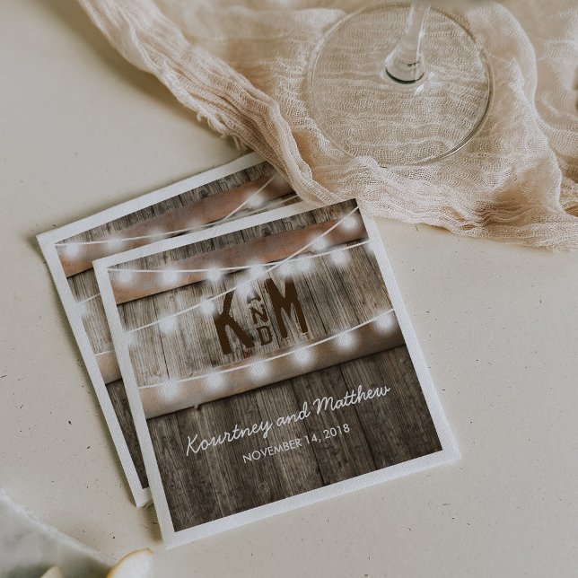 Guardanapo De Papel Luzes de Corda de Casamento Rústico no Campo (Criador carregado)