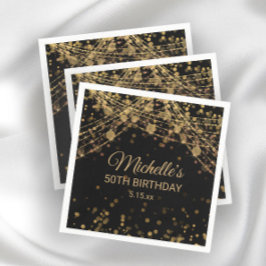 Guardanapo De Papel Luzes de Corda de Ouro Preto Aniversário Adulto