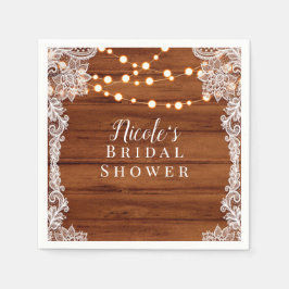 Guardanapo De Papel Luzes de Corda e Renda de Madeira Rústica Casament