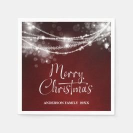 Guardanapo De Papel Luzes de Corda Elegantes Natal Burgundy