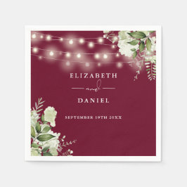 Guardanapo De Papel Luzes de Corda Floral com Verdura Burgundy Casamen