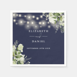 Guardanapo De Papel Luzes de Corda Floral Verde Casamento Azul-Navy