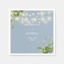 Guardanapo De Papel Luzes de Corda Floral Verde Casamento Azul Poeira