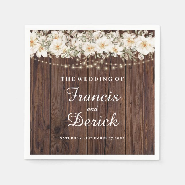 Guardanapo De Papel Luzes de Corda Rustic Leaf Casamento (Frente)