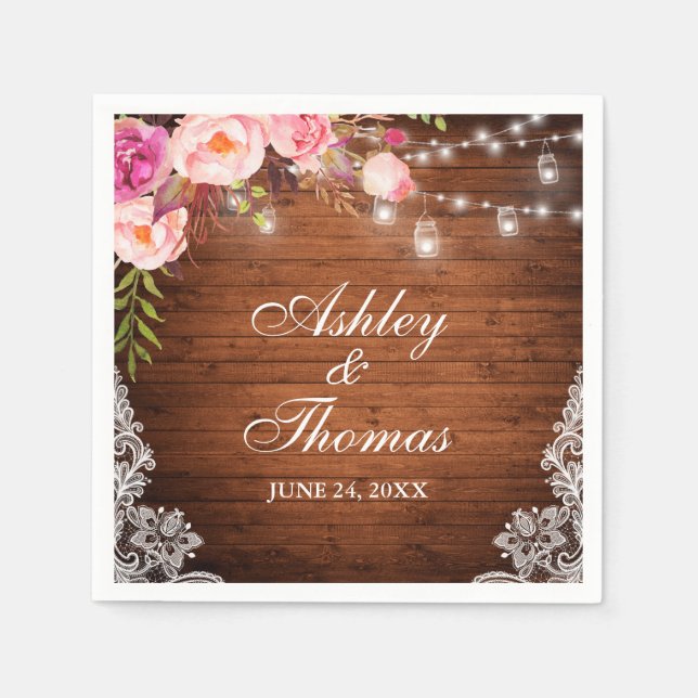 Guardanapo De Papel Luzes de Jarro de Madeira para Casamento Rústico c (Frente)