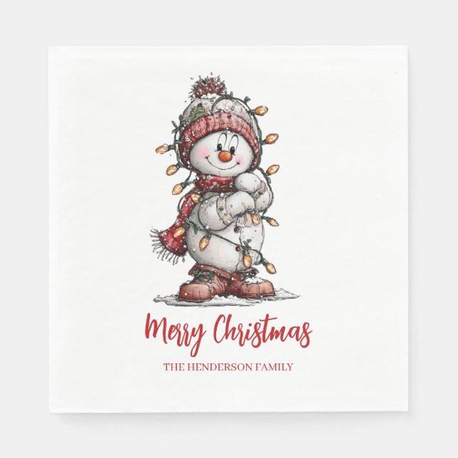 Guardanapo De Papel Luzes de Natal Boneco de Neve Alegre  (Frente)