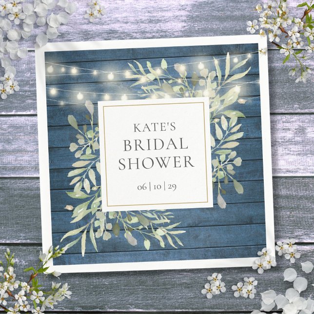 Guardanapo De Papel Luzes de Natal de Madeira Rústica (Greenery Rustic Wood String Lights Bridal Shower Napkins)