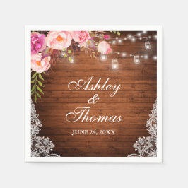 Guardanapo De Papel Luzes Rústicas de Casamento em Jarros de Madeira c