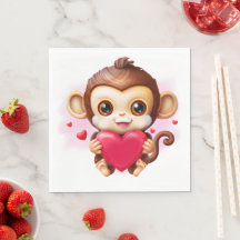 Macaco Bebê Adorável Segurando Coração Vermelho
