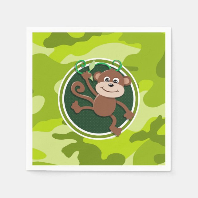 Guardanapo De Papel Macaco; camo verde brilhante, camuflagem (Frente)