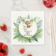 Macaco da Selva Pendurado no Galho Primeiro Aniver