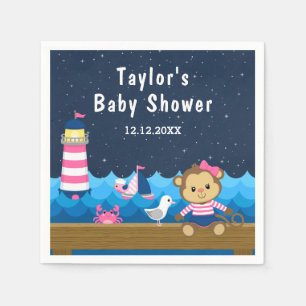 Guardanapo De Papel Macaco-macaco, cor-de-rosa e Chá de fraldas