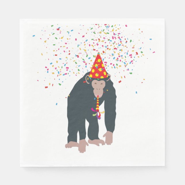 Guardanapo De Papel Macacos-chimpanzé festejando animais com festa (Frente)