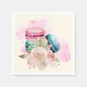 Guardanapo De Papel Macarões e Flores Coloridos Aquarela
