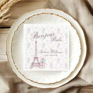 Guardanapo De Papel Macaron Rosa Azul Bonjour Bebe Paris Chá de Bebê