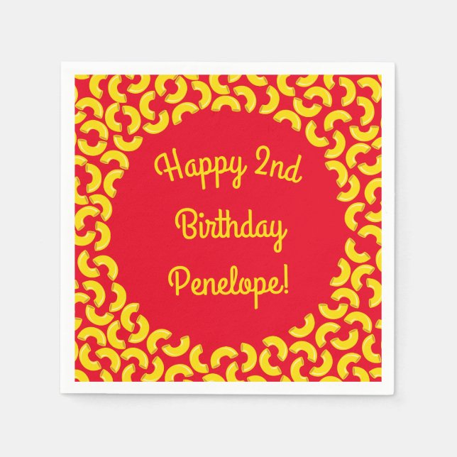 Guardanapo De Papel Macaroni, primeiro aniversario do Mac e Queijo (Frente)