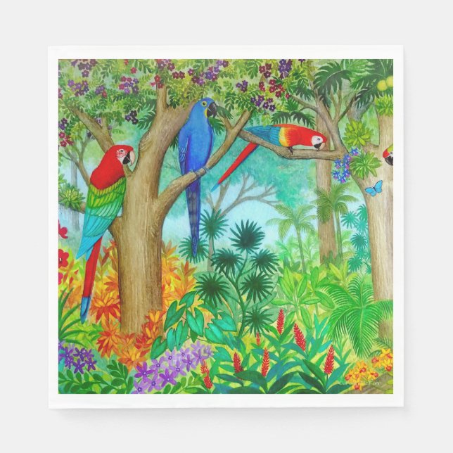 Guardanapo De Papel Macaw Parrot Art Jungle Paper Napkins (Frente)