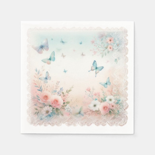Guardanapo de papel, macio, aquarela, borboletas (Frente)