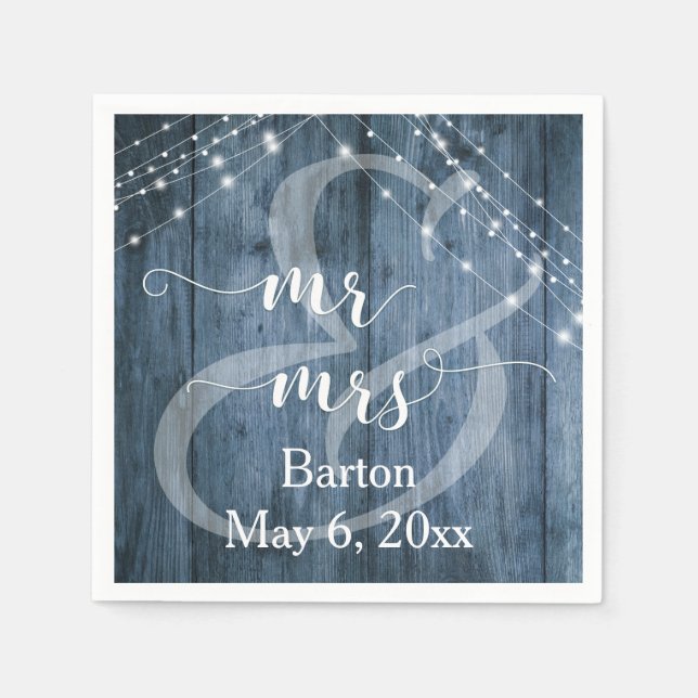 Guardanapo De Papel Madeira Azul Rústica, Cordas Claras Brancas Sr & S (Frente)