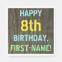 Guardanapo De Papel Madeira Faux, Pintada Texto, 8º Aniversário + Nome