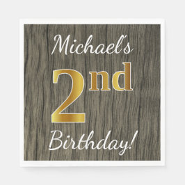 Guardanapo De Papel Madeira Faux, segundo aniversário Dourado Faux + N