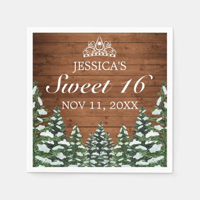 Guardanapo De Papel Madeira Neves e Floresta Rural Pine Tiara Sweet 16 (Frente)