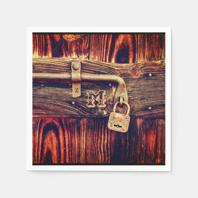 Guardanapo De Papel Madeira russa, grão antigo, cadeado castanho (Frente)