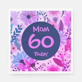 Guardanapo De Papel Mãe 60 Hoje Festa Floral Rosa E Azul