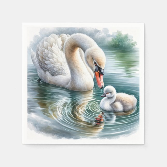 Guardanapo De Papel Mãe de Cisne com Cygnet (Frente)