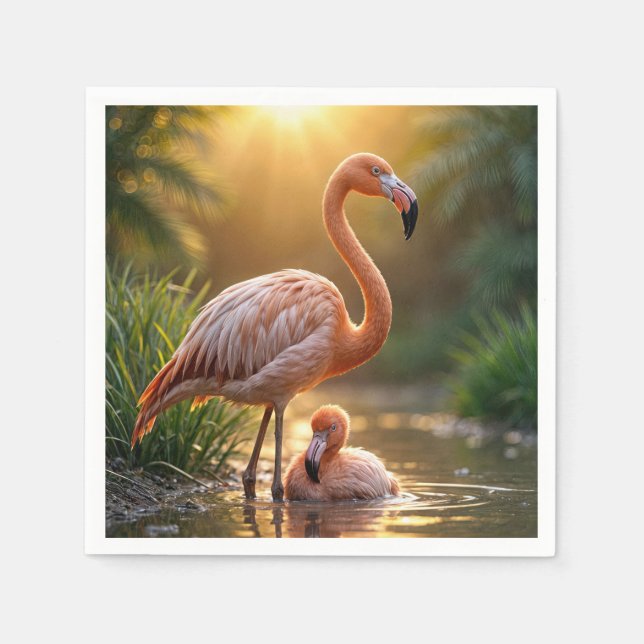 Guardanapo De Papel Mãe de Flamingo e Filhote (Frente)