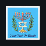 Guardanapo De Papel Magen Persa David Menorah<br><div class="desc">Esta imagem foi adaptada de um antigo azulejo judeu persa e apresenta uma menorah com um Magen David (Estrela de David) enquadrado por ramos de oliveira. As imperfeições da imagem original pintada à mão foram preservadas. Esta imagem também está disponível nos convites Bar/Bat mitzvah, nas placas RSVP e Obrigado e...</div>
