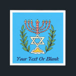 Guardanapo De Papel Magen Persa David Menorah<br><div class="desc">Esta imagem foi adaptada de um antigo azulejo judeu persa e apresenta uma menorah com um Magen David (Estrela de David) enquadrado por ramos de oliveira. As imperfeições da imagem original pintada à mão foram preservadas. Esta imagem também está disponível nos convites Bar/Bat mitzvah, nas placas RSVP e Obrigado e...</div>