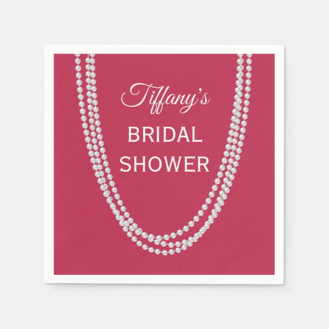 Guardanapo De Papel Magenta e Pérolas Chá de panela Napkins (Frente)