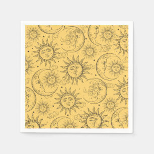Guardanapo De Papel Magia Amarela Vintage Sol Lua Estrelas Celestiais