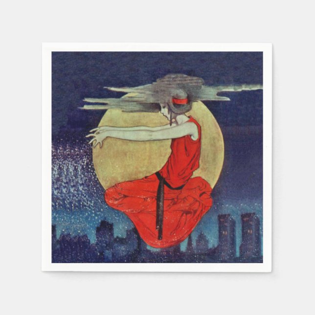 Guardanapo De Papel Magic Floating Woman Night Sky Witch (Frente)