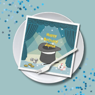 Guardanapo De Papel Magic Show Happy Birthday Name Blue