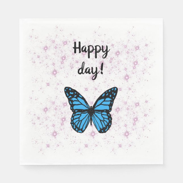 Guardanapo De Papel Magical blue butterfly pink glitter art (Frente)
