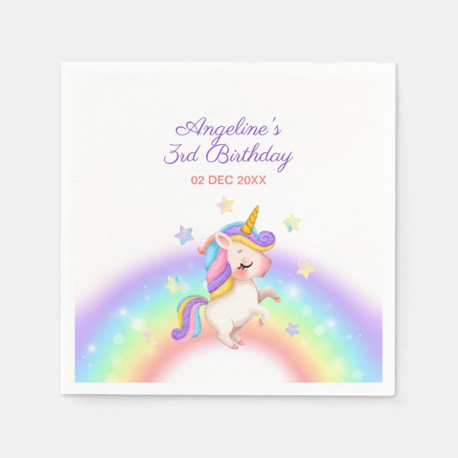 Guardanapo De Papel Magical Day Rainbow Stars Unicorn Birthday  (Frente)