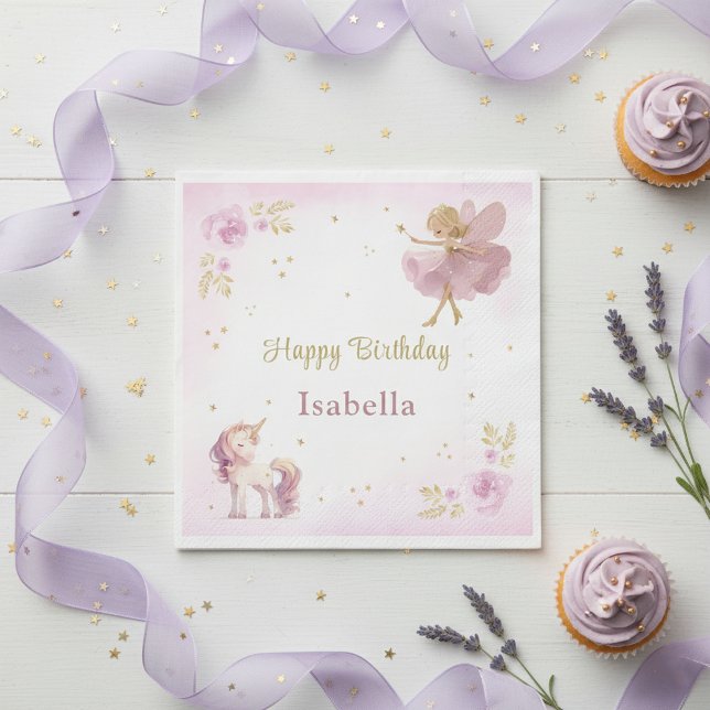 Guardanapo De Papel Magical Fairy And Unicorn Girls Birthday Party (Criador carregado)